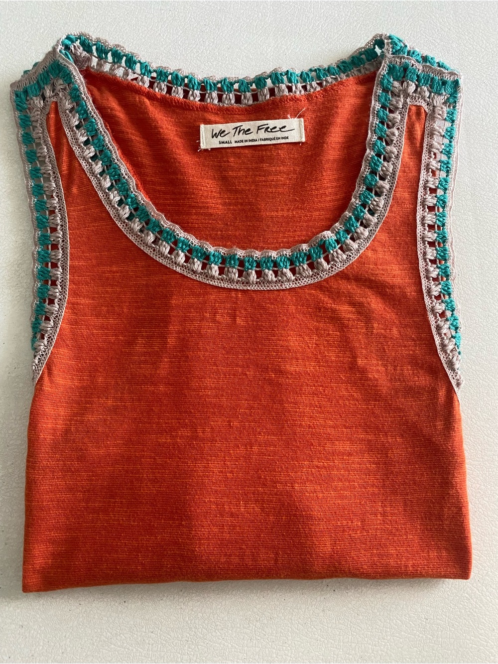 We The Free Bright Orange Tank with Teal & Cream Crochet Trim - Picture 5 of 5